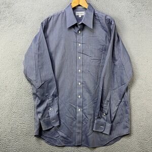 Paul Frederick Mens 17-37 Shirt Dress Blue Herringbone Pocket Fast Shipping EUC
